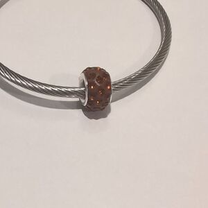 Silver Brown with Brown Rhinestones Charm for Pandora‎ Style Bracelet
